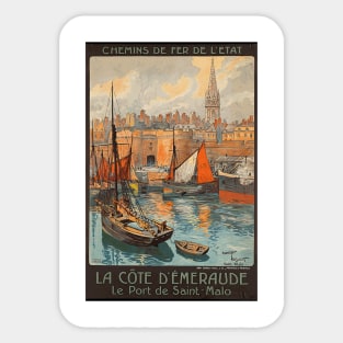La Cote d'Emeraude - Port of Saint Malo  - Vintage French Railway Travel Poster Sticker